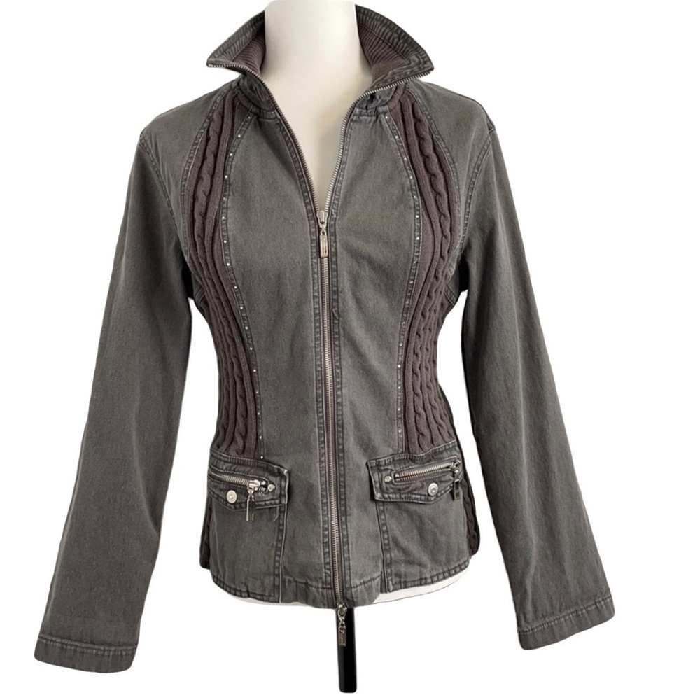 ACEZUNG Jean Jacket with Cable Knit Sweater Design